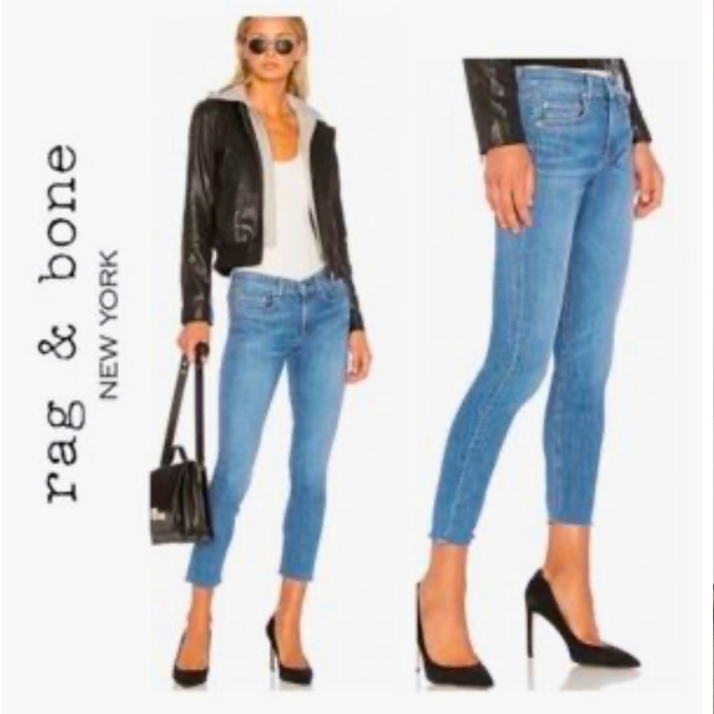 Rag & Bone Ankle Skinny Jeans Lucky Rouge Raw Hem Light Wash 26